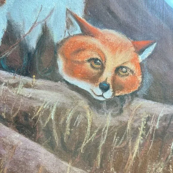 Vintage Unique Framed Fox Family Original Painting Artwork 22"x 25" - Picture 6 of 16